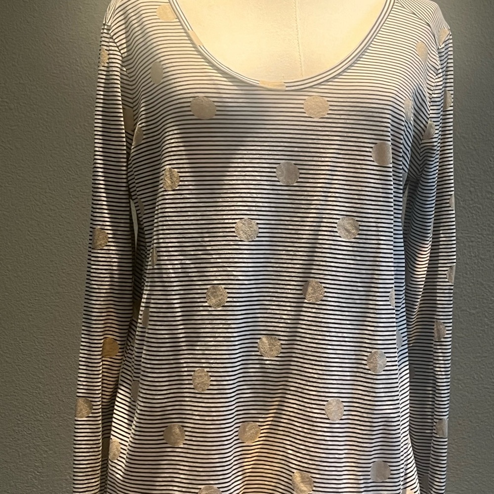 LOFT Gray and White Relaxed Blouse